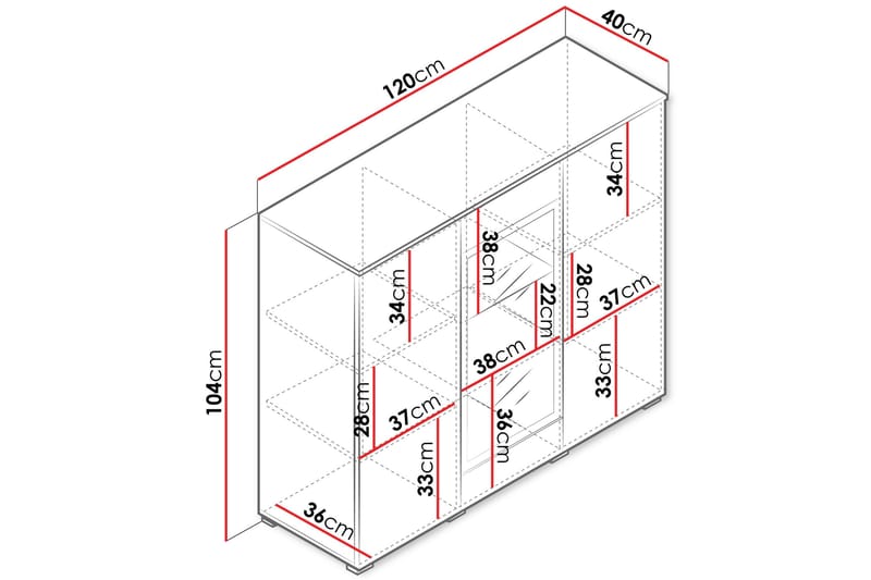 Sherie Vitrinskåp 120x104 cm - Vit/Grå - Förvaring - Skåp - Vitrinskåp