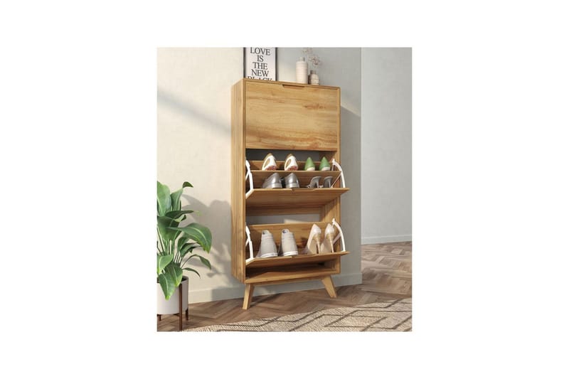 Skoförvaring Ezra 3 klaffar 60x24x125 cm, Wotan-ek - 60x24x125 cm, Wotan-ek - Förvaring - Skåp - Förvaringsskåp