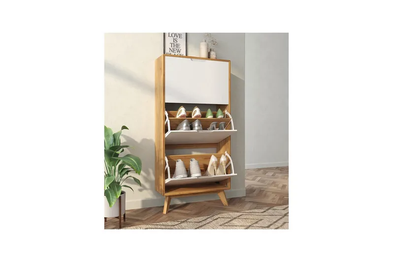 Skoförvaring Ezra 3 klaffar 60x24x125 cm, Wotan-ek/Vit - 60x24x125 cm, Wotan-ek/Vit - Förvaring - Skåp - Förvaringsskåp