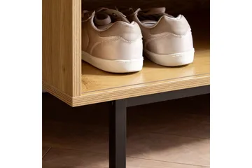 Skoskåp Wohnling Klädd Bänk med Skjutdörr Wiensk Korgmönstrad Optik Modern - Förvaring - Skoförvaring - Skobänk & skohylla med bänk