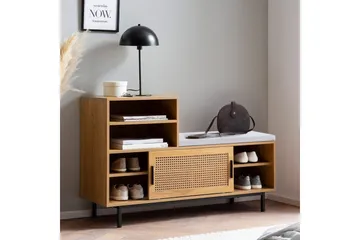 Skoskåp Wohnling Klädd Bänk med Skjutdörr Wiensk Korgmönstrad Optik Modern - Förvaring - Skoförvaring - Skobänk & skohylla med bänk