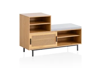 Skoskåp Wohnling Klädd Bänk med Skjutdörr Wiensk Korgmönstrad Optik Modern - Förvaring - Skoförvaring - Skobänk & skohylla med bänk