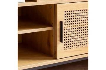 Skoskåp Wohnling Klädd Bänk med Skjutdörr Wiensk Korgmönstrad Optik Modern - Förvaring - Skoförvaring - Skobänk & skohylla med bänk