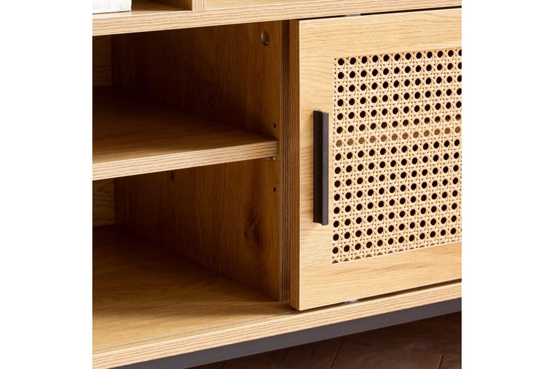 Skoskåp Wohnling Klädd Bänk med Skjutdörr Wiensk Korgmönstrad Optik Modern - Förvaring - Skoförvaring - Skobänk & skohylla med bänk