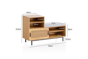 Skoskåp Wohnling Klädd Bänk med Skjutdörr Wiensk Korgmönstrad Optik Modern - Förvaring - Skoförvaring - Skobänk & skohylla med bänk