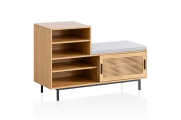 Skoskåp Wohnling Klädd Bänk med Skjutdörr Wiensk Korgmönstrad Optik Modern - Förvaring - Skoförvaring - Skobänk & skohylla med bänk