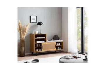 Skoskåp Wohnling Klädd Bänk med Skjutdörr Wiensk Korgmönstrad Optik Modern - Förvaring - Skoförvaring - Skobänk & skohylla med bänk