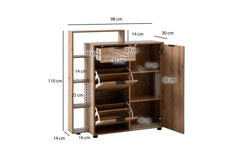 Skoskåp Wohnling Massa 2 fällbara fack för 12 par Folierad spånskiva med 1 dörrhylla - Förvaring - Skåp - Förvaringsskåp