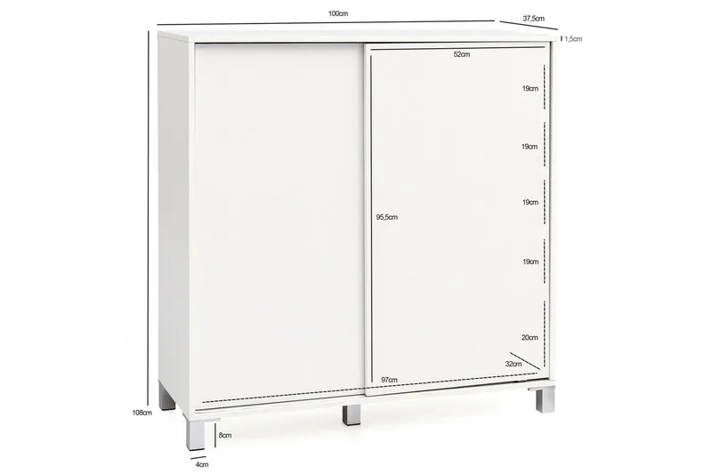 Skoskåp Wohnling melaminbelagd MDF, skjutdörrar, för 20 par Vit - Vit - Förvaring - Skåp - Förvaringsskåp