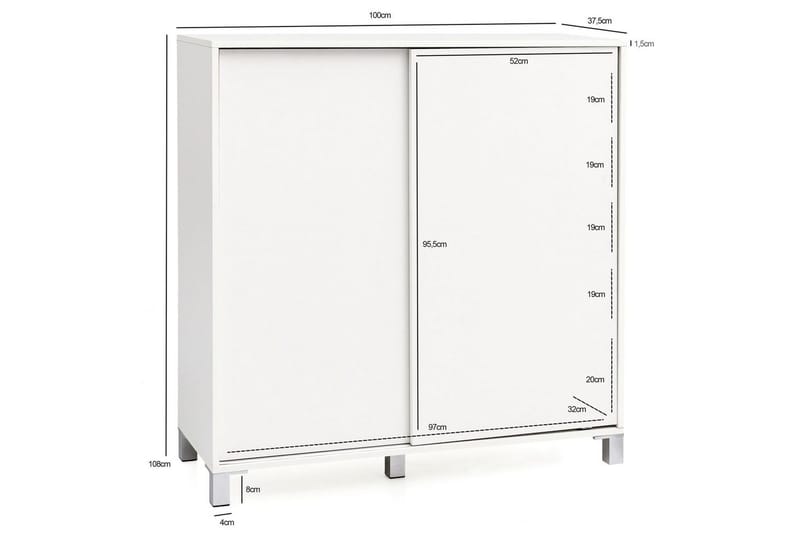 Skoskåp Wohnling melaminbelagd MDF, skjutdörrar, för 20 par Vit - Vit - Förvaring - Skåp - Förvaringsskåp