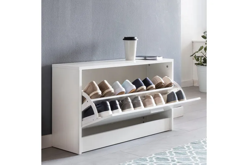 Skoskåp Wohnling SPLIT med fällbara fack, foliebelagd spånskiva Vit - Vit - Förvaring - Skåp - Förvaringsskåp