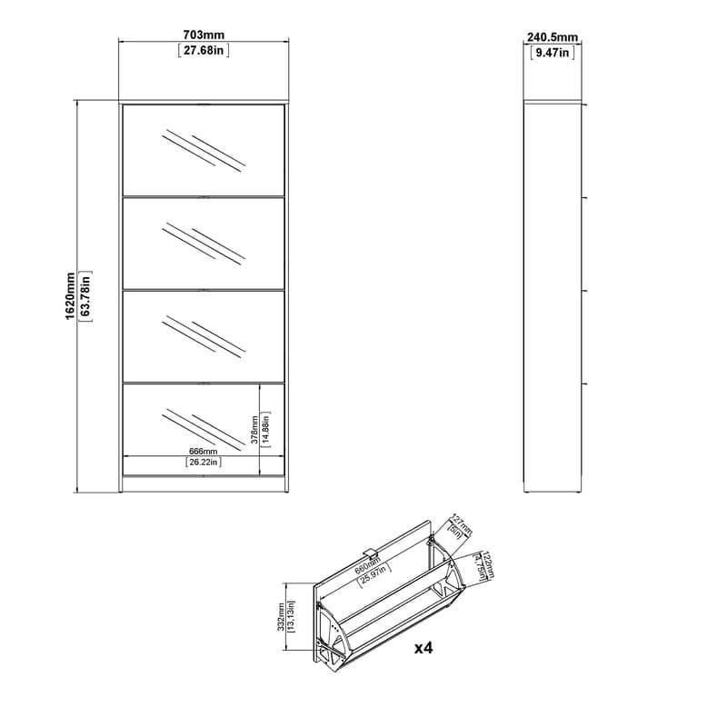 Tenor Skoskåp 4 fack 70x24x162 cm - Förvaring - Skåp - Förvaringsskåp