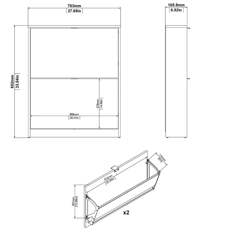 Tenor Skoskåp med 2 fack 70x16x85 cm - Förvaring - Skåp - Förvaringsskåp