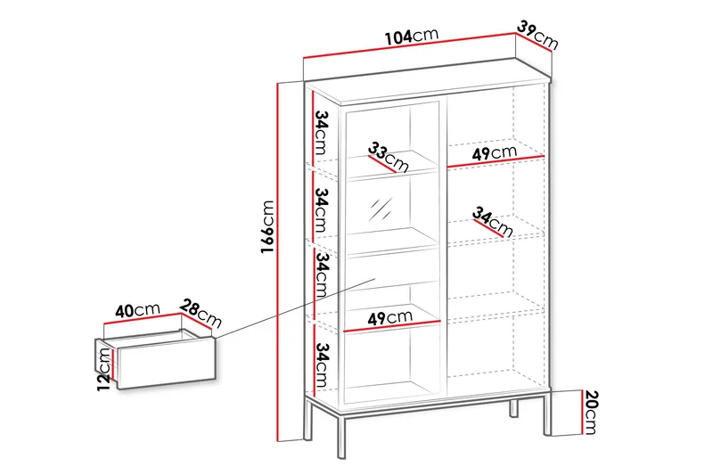 Tenorio Vitrinskåp 104x166 cm - Beige - Förvaring - Skåp - Vitrinskåp
