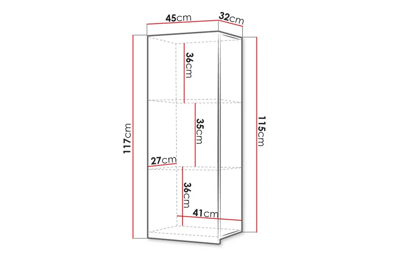Tessan Vitrinskåp 45x117 cm med Belysning i Glas med Trästomme - Vit - Förvaring - Skåp - Vitrinskåp