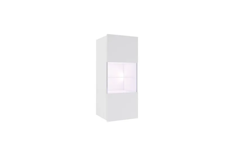 Tessan Vitrinskåp 45x117 cm med Belysning i Glas med Trästomme - Vit - Förvaring - Skåp - Vitrinskåp
