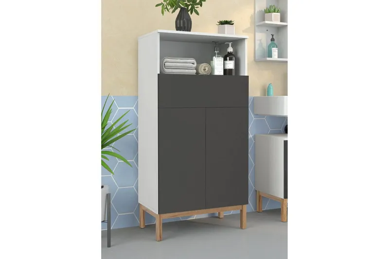 Väggskåp Mirza Vit/Antracit - Vit/Antracit - Förvaring - Badrumsförvaring - Badrumsskåp