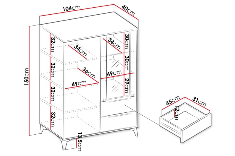 Vemdalen Vitrinskåp 104x150 cm - Beige - Förvaring - Skåp - Vitrinskåp