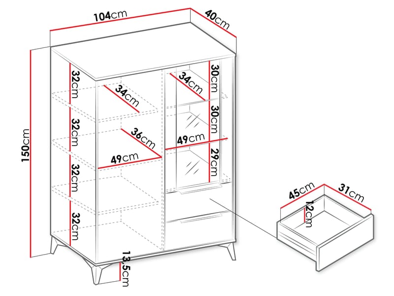 Vemdalen Vitrinskåp 104x150 cm - brun - Förvaring - Skåp - Vitrinskåp