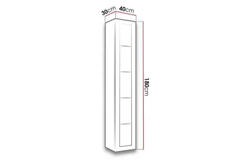 Veria Smalt Vitrinskåp Vit LED Belysning 30 cm djup 40 cm bred 180 cm hög Mörkt Trä Glas - Natur/Svart - Förvaring - Skåp - Vitrinskåp