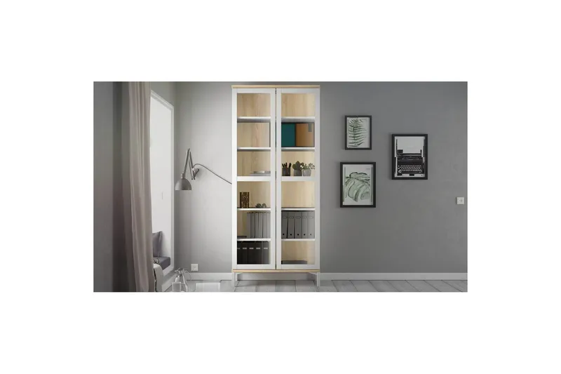 Virender Vitrinskåp 88,7x202,8 cm - Vit - Förvaring - Skåp - Vitrinskåp