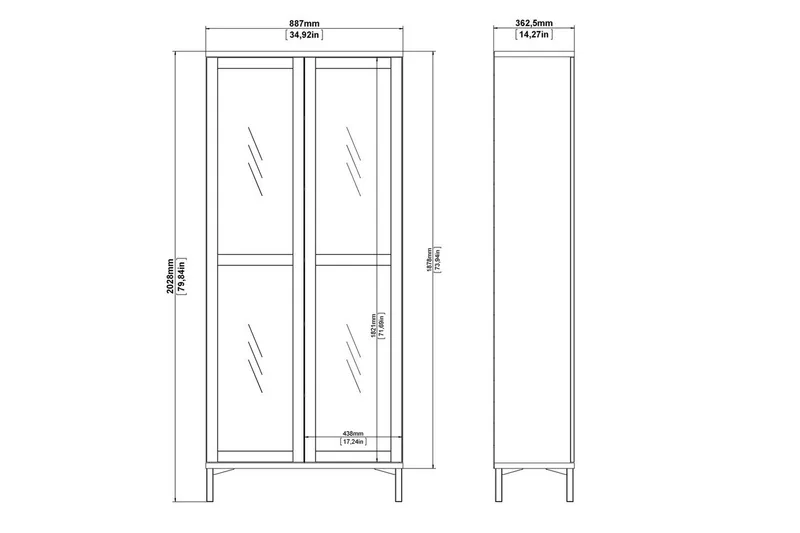 Virender Vitrinskåp 88,7x202,8 cm - Vit - Förvaring - Skåp - Vitrinskåp