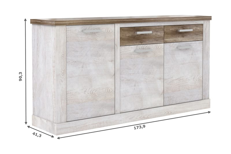 Breage Låg Skänk 41 cm djup 172 cm bred 90 cm hög Trä - Brun|Vit - Förvaring - Skåp - Vitrinskåp
