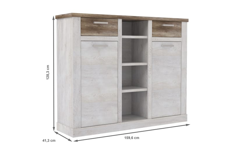 Breage Skänk 41 cm djup 160 cm bred 128 cm hög Ljust Trä - Brun|Vit - Förvaring - Skåp - Vitrinskåp