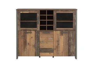 Cadle Vitrinskåp 41 cm djup 151 cm bred 125 cm hög Trä - Brun/Grå - Förvaring - Skåp - Vitrinskåp