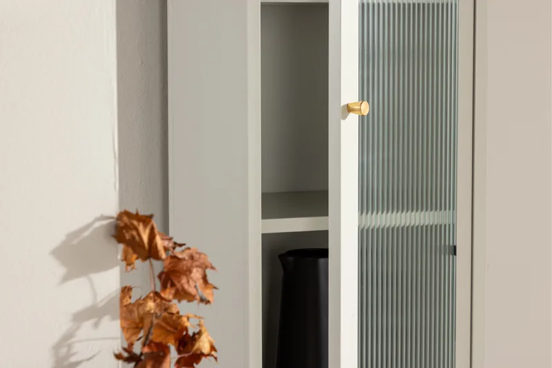 Cali Smalt Vitrinskåp 35 cm djup 37 cm bred 180 cm hög Ljust Stål - Beige - Förvaring - Skåp - Vitrinskåp