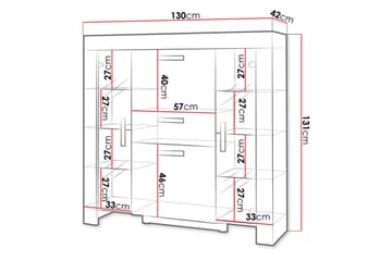 Cezar Lågt Vitrinskåp 42 cm djup 130 cm bred 131 cm hög Ljust Trä Ek Glas - Beige/Grå - Förvaring - Skåp - Vitrinskåp