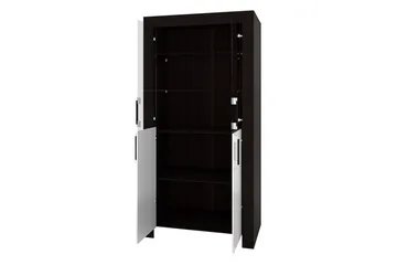 Cezar Vitrinskåp Vit LED Belysning 43 cm djup 100 cm bred 201 cm hög Ljust Trä Ek Glas - Beige/Grå - Förvaring - Skåp - Vitrinskåp