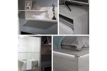 Charon Smalt Vitrinskåp Vit LED Belysning 40 cm djup 50 cm bred 200 cm hög Mörkt Trä - Ek/Svart/Vit Led-Belysning - Förvaring - Skåp - Vitrinskåp