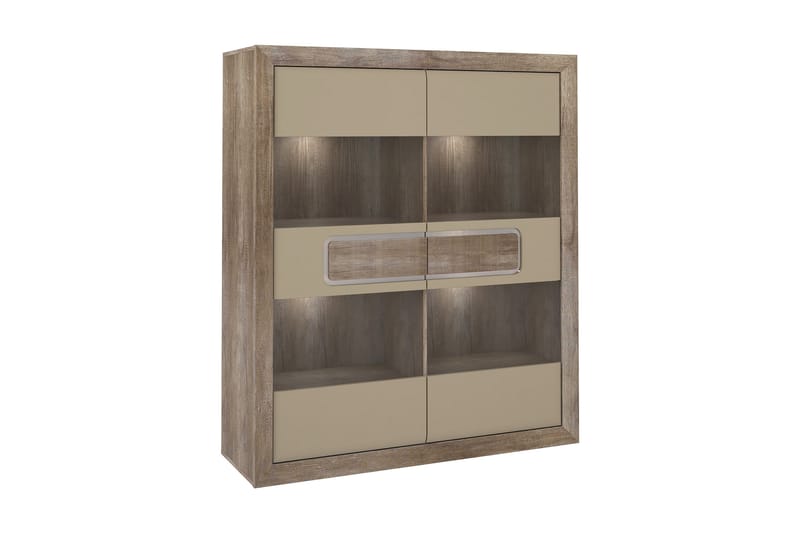 Corlius Vitrinskåp 41,3 cm djup 133,8 cm bred 155,4 cm hög Trä Glas, Beige/Brun