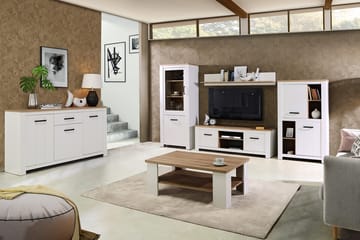 Crumpton Vitrinskåp 42 cm djup 77 cm bred 185 cm hög Ljust Trä - Vit/Brun - Förvaring - Skåp - Vitrinskåp