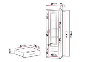 Dallas Vitrinskåp 58x43,5x192 cm - Grå/Vit - Förvaring - Skåp - Vitrinskåp