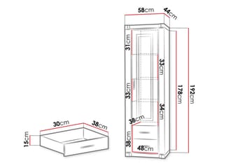 Dallas Vitrinskåp 58x43,5x192 cm - Grå/Vit - Förvaring - Skåp - Vitrinskåp