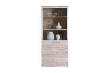 Dipalma Vitrinskåp 42 cm djup 80 cm bred 184 cm hög ljus trä - Brun - Förvaring - Skåp - Vitrinskåp
