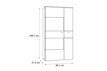 Dunnigton Vitrinskåp Belysning 41 cm djup 90 cm bred 168 cm hög Mörkt Trä - Grå|Brun - Förvaring - Skåp - Vitrinskåp