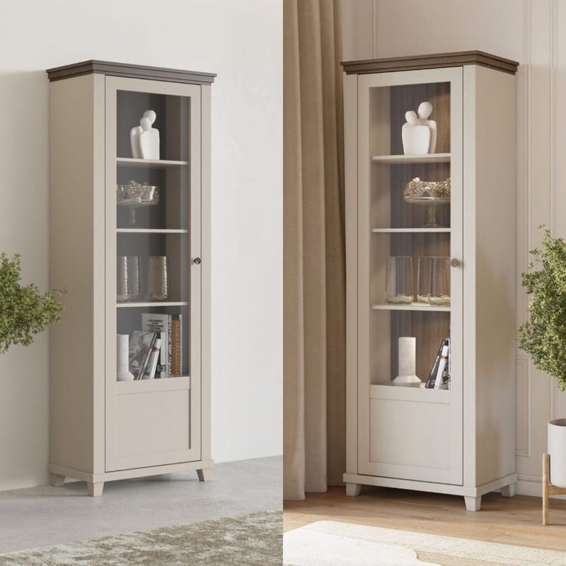 Vitrinskåp Evora 1 dörr vänster - Ljus Beige - Förvaring - Skåp - Vitrinskåp