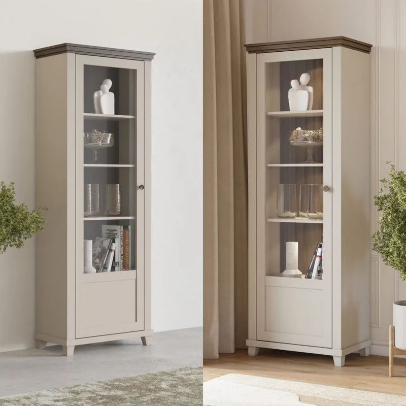 Vitrinskåp Evora 1 dörr vänster - Ljus Beige - Förvaring - Skåp - Vitrinskåp