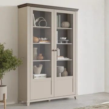 Vitrinskåp Evora 2 dörrar - Ljus Beige - Förvaring - Skåp - Vitrinskåp