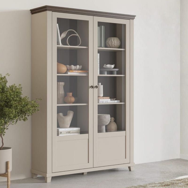 Vitrinskåp Evora 2 dörrar - Ljus Beige - Förvaring - Skåp - Vitrinskåp