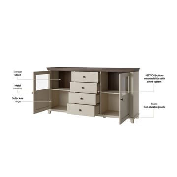 Vitrinskåp Evora 2 dörrar med 4 lådor - Ljus Beige - Förvaring - Skåp - Vitrinskåp