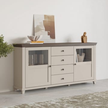 Vitrinskåp Evora 2 dörrar med 4 lådor - Ljus Beige - Förvaring - Skåp - Vitrinskåp