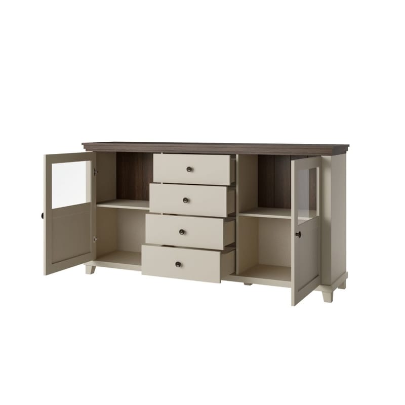 Vitrinskåp Evora 2 dörrar med 4 lådor - Ljus Beige - Förvaring - Skåp - Vitrinskåp