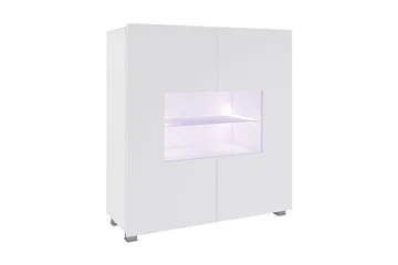 Frick Vitrinskåp Vit LED Belysning 35 cm djup 100 cm bred 107 cm hög Ljust Trä Glas - Vit Högglans/Vit Led-Belysning - Förvaring - Skåp - Vitrinskåp