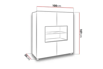 Frick Vitrinskåp Vit LED Belysning 35 cm djup 100 cm bred 107 cm hög Ljust Trä Glas - Vit Högglans/Vit Led-Belysning - Förvaring - Skåp - Vitrinskåp