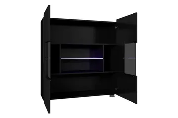 Frick Vitrinskåp Vit LED Belysning 35 cm djup 100 cm bred 107 cm hög Ljust Trä Glas - Vit Högglans/Vit Led-Belysning - Förvaring - Skåp - Vitrinskåp