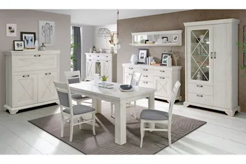 Hurlston Vitrinskåp 48 cm djup 113 cm bred 210 cm hög Ljust Trä - Vit - Förvaring - Skåp - Vitrinskåp